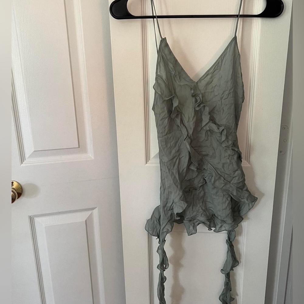 Green Zara Ruffle Top
